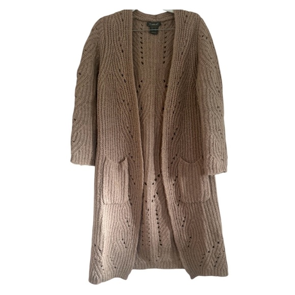 Chico's Tan Ribbed Knit Open Front Cardigan Sweater - Picture 1 of 7